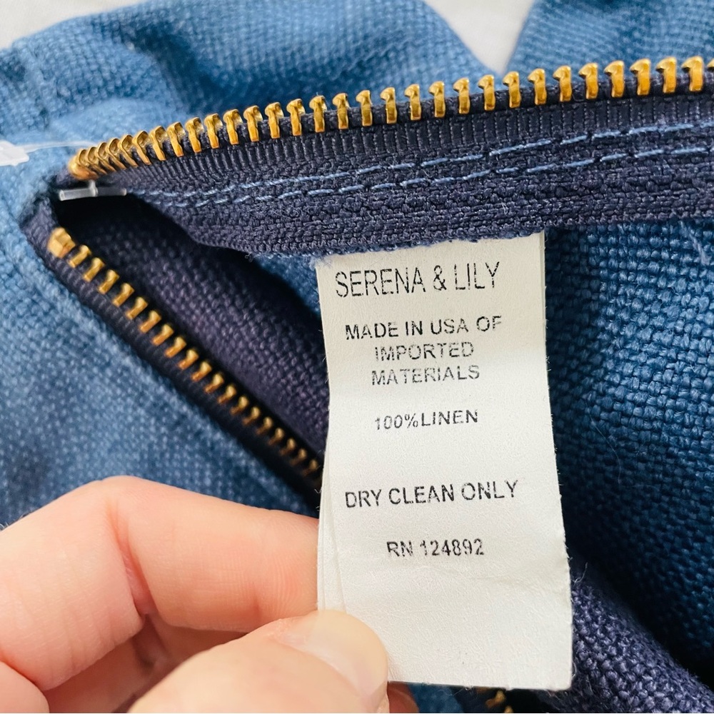 Serena & Lily Linen Zipper Accent Pillow Cover in Navy - Picture 6 of 7